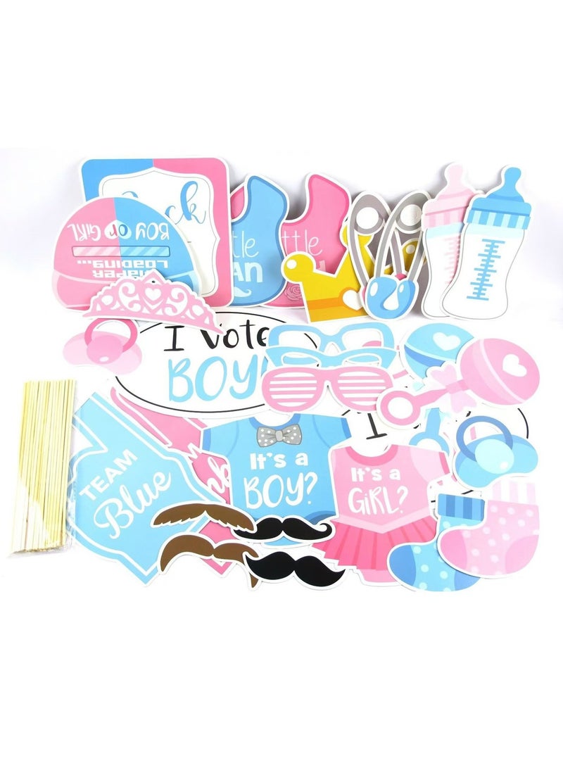 30Pcs Gender Reveal Games, Gender Reveal Photo Booth Props with Stick, Gender Reveal Props, Boy or Girl Gender Reveal Party Supplies - Image 3