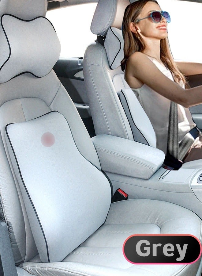 car accessories,Car Back Cushion Lumbar Support And Car Neck Pillow car pillow Kit Memory Foam Erognomic Design Universal Fit Muscle Pain And Tension Relief car seat back support For Car Seat car seat cover (Grey) - Image 1