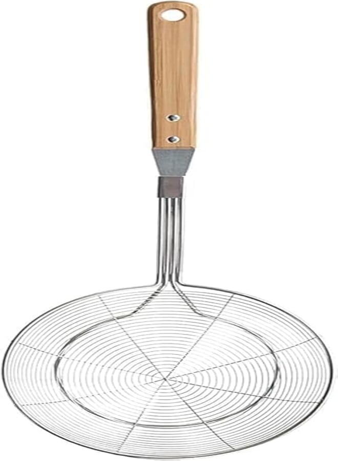 Premium Stainless Steel Colander with Wooden Handle - Multipurpose Kitchen Strainer for Cooking and Frying, Dishwasher Safe (Medium)