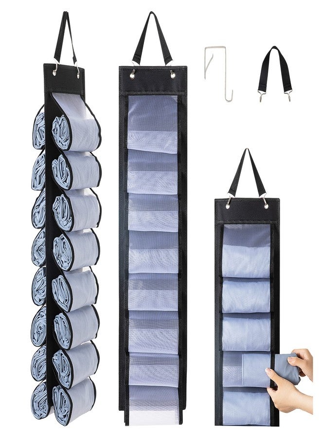 DHSFKBE Legging Organizer Storage, T-Shirt Organizer, Foldable Hanging Closet Organizer, Hanging Clothes Organizer with 16 Roll Compartments for Yoga Clothes, Pants, Tank Top, Towel, Underwear, Shirt (Black) - Image 1