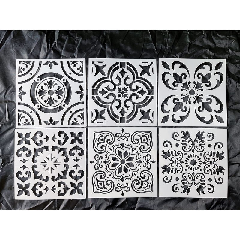 هيلاثوند 6 قطع قوالب ماندالا قابلة لإعادة الاستخدام بحجم 12x12 بوصة قوالب كبيرة للرسم على الأرضيات والجدران