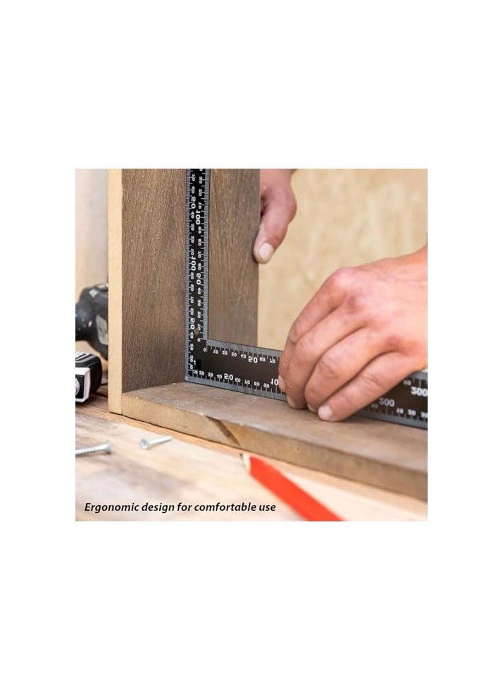 إيروريكس مجموعة إطار فولاذي ثلاثي مقاس 20 × 30 سم، مسطرة مربعة ذات زاوية قائمة وحافة مستقيمة على شكل حرف L، 300 مم، منتجات SS  - Image 2