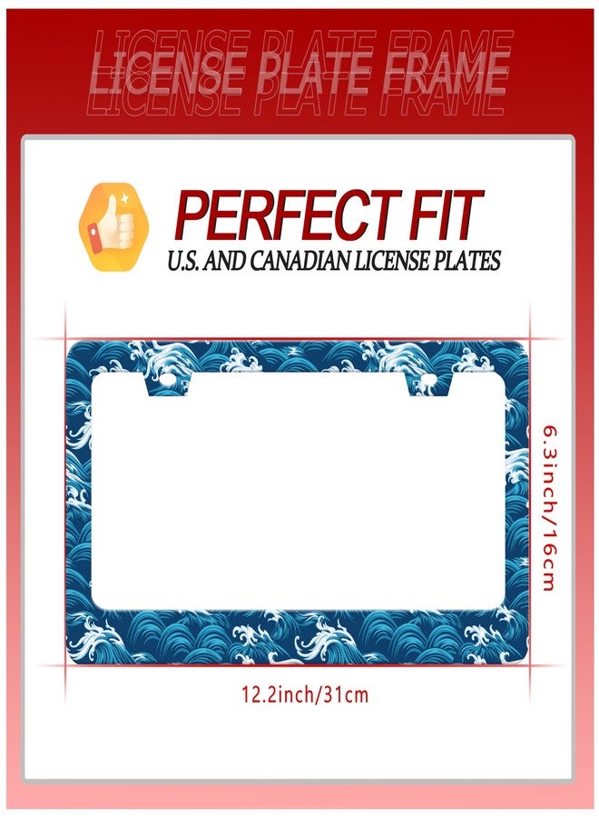 UNINDREM Ocean Waves License Plate Frame Funny Beach Sea Wave Stainless Steel License Plate Frames Rust-Proof Auto Parts Decoration with Screws License Plate Holder for Men Women Youth 12x6 Inch - Image 3