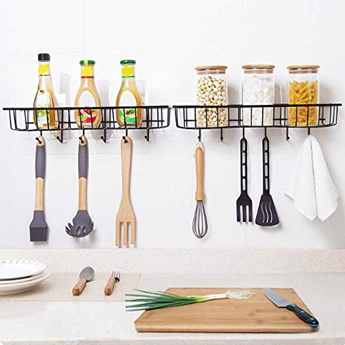 Dayish Stainless Steel Bathroom Shelf/Kitchen Shelf/Bathroom Shelf and Rack/Bathroom Accessories with 6 Hooks - Black - Image 2