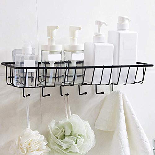Dayish Stainless Steel Bathroom Shelf/Kitchen Shelf/Bathroom Shelf and Rack/Bathroom Accessories with 6 Hooks - Black - Image 3