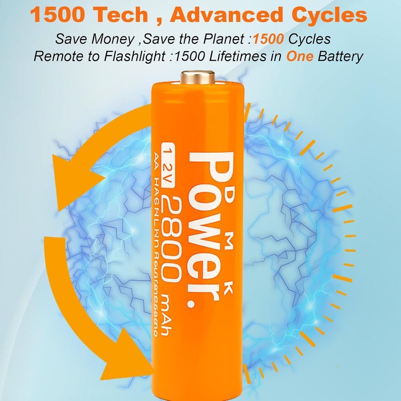DMK POWER Rechargeable AA Batteries,2800mAh High Capacity Batteries 1.2V NiMH Low Self Discharge (ORANGE, 4 PIECES) - Image 2