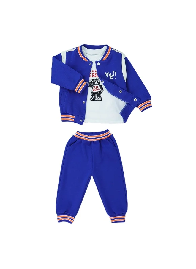 LITTLE SURPRISE BOX 3pcs Blue & Orange Varsity Jacket with matching Tracks for toddler and Kids-3-4Y