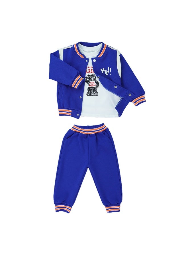 LITTLE SURPRISE BOX 3pcs Blue & Orange Varsity Jacket with matching Tracks for toddler and Kids  - Image 1