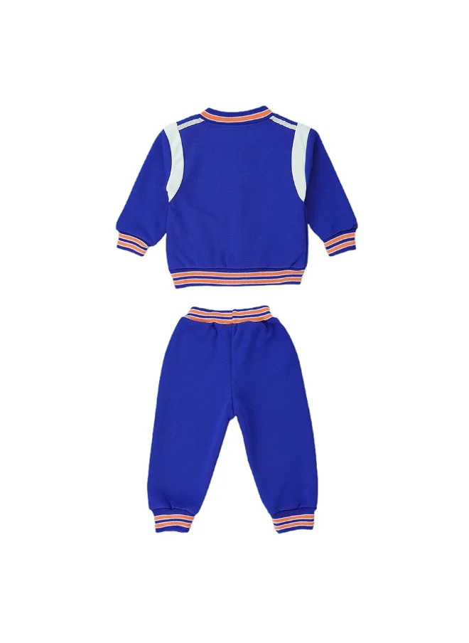 LITTLE SURPRISE BOX 3pcs Blue & Orange Varsity Jacket with matching Tracks for toddler and Kids-3-4Y