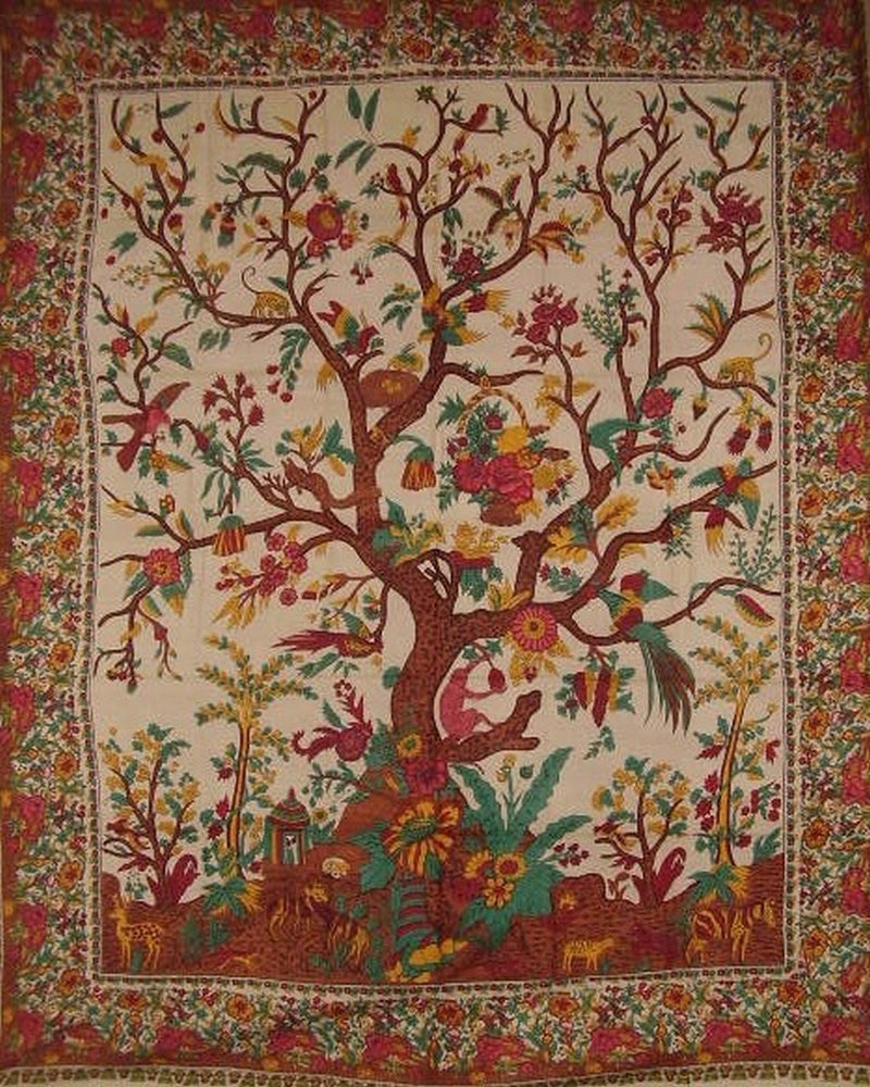 India Arts سجادة شجرة الحياة غطاء سرير قطن 108 x 88 كامل/ملكة بيج