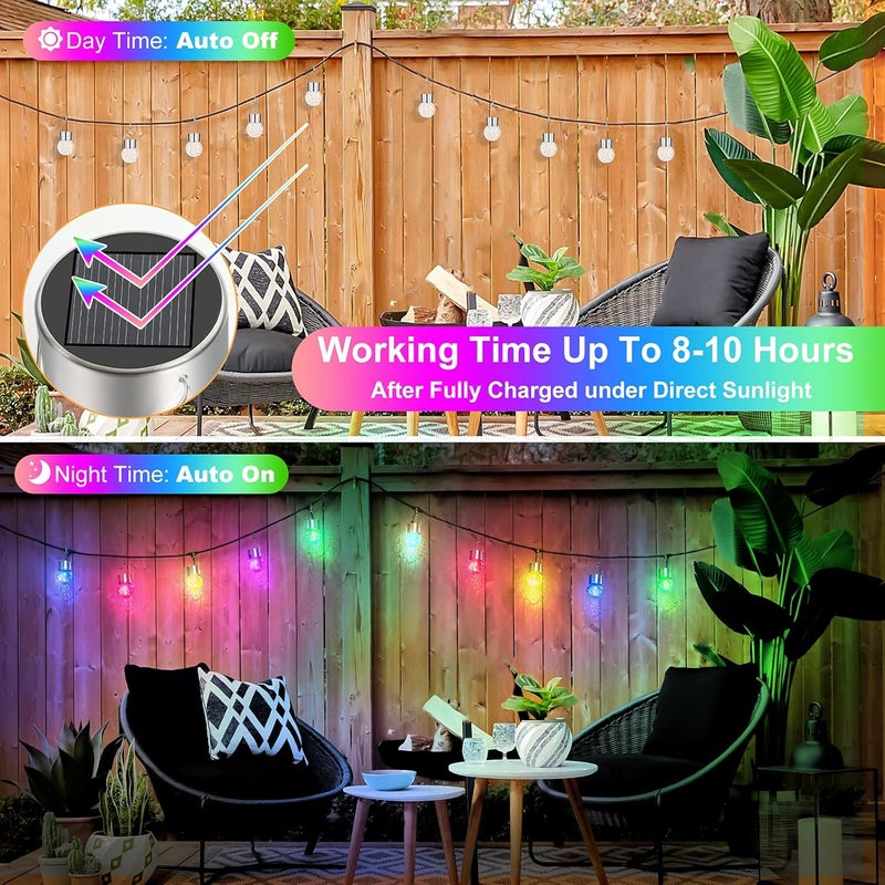 Bosceos 12Pack Outdoor Hanging Solar Lights - Cracked Glass Solar Lights Waterproof LED Decorative Ball Lights Tree Solar Powered Globe Lights with Hook for Garden Yard Fence Christmas Decoration, Multicolor - Image 3