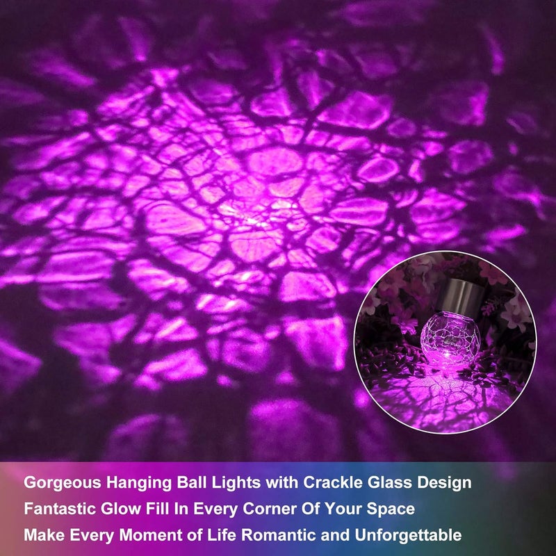 Bosceos 12Pack Outdoor Hanging Solar Lights - Cracked Glass Solar Lights Waterproof LED Decorative Ball Lights Tree Solar Powered Globe Lights with Hook for Garden Yard Fence Christmas Decoration, Multicolor - Image 5