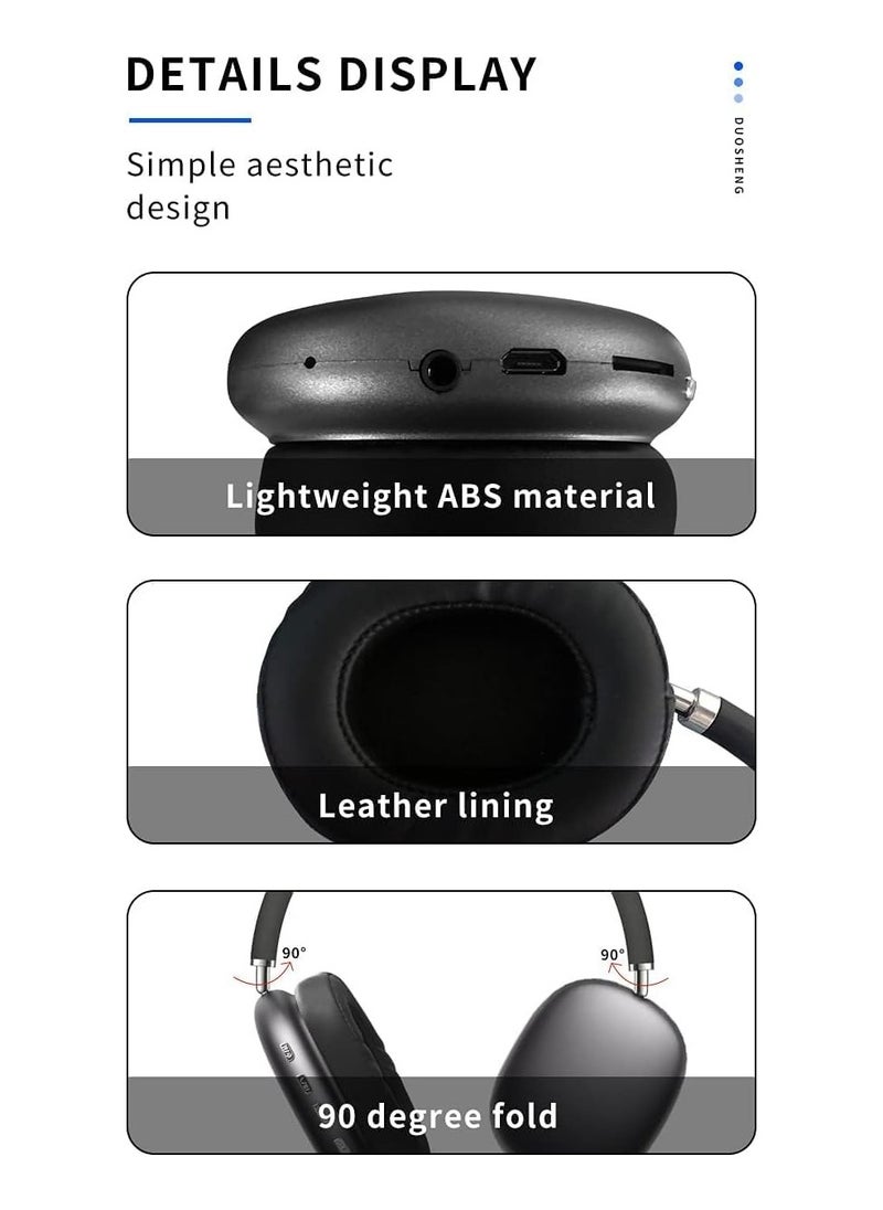 P9 - Ultra wireless headphones with microphone- rechargeable over ear wireless bluetooth headphones with 10hr playtime, sd slot, backup wire- soft cushion headset with mic (black) - Image 1