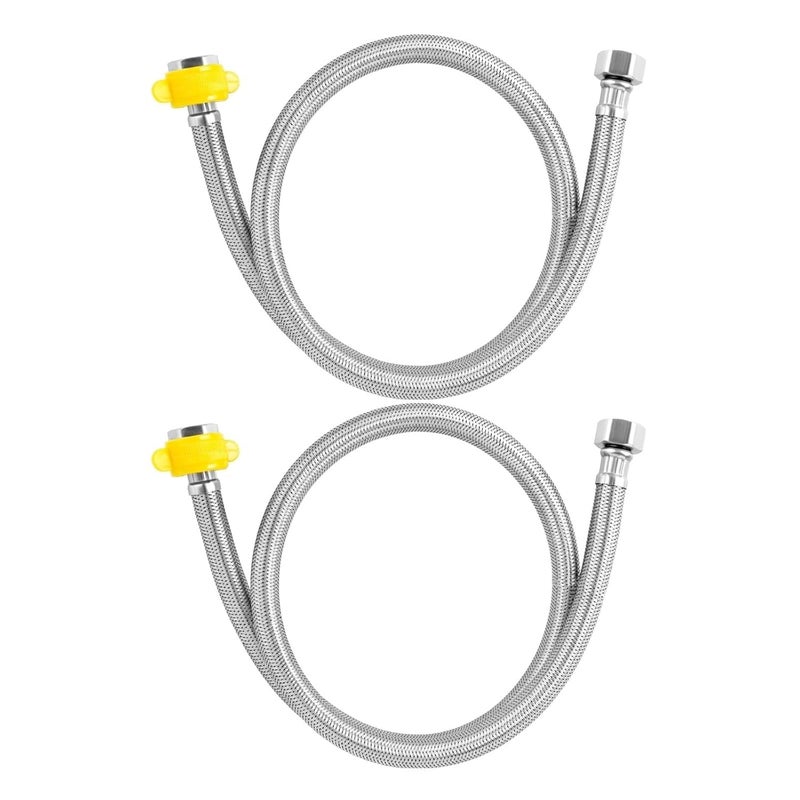 NEW WARE أنبوب اتصال من الفولاذ المقاوم للصدأ-304 الثقيل مناسب للسخان-حوض الغسيل|خلاط مياه ساخنة وباردة|حوض المطبخ|الصنابير|خزانات الطرد مجموعة من 2 مع 2 قطعة من صنبور تفلون (24 بوصة - 2 قدم) - Image 2