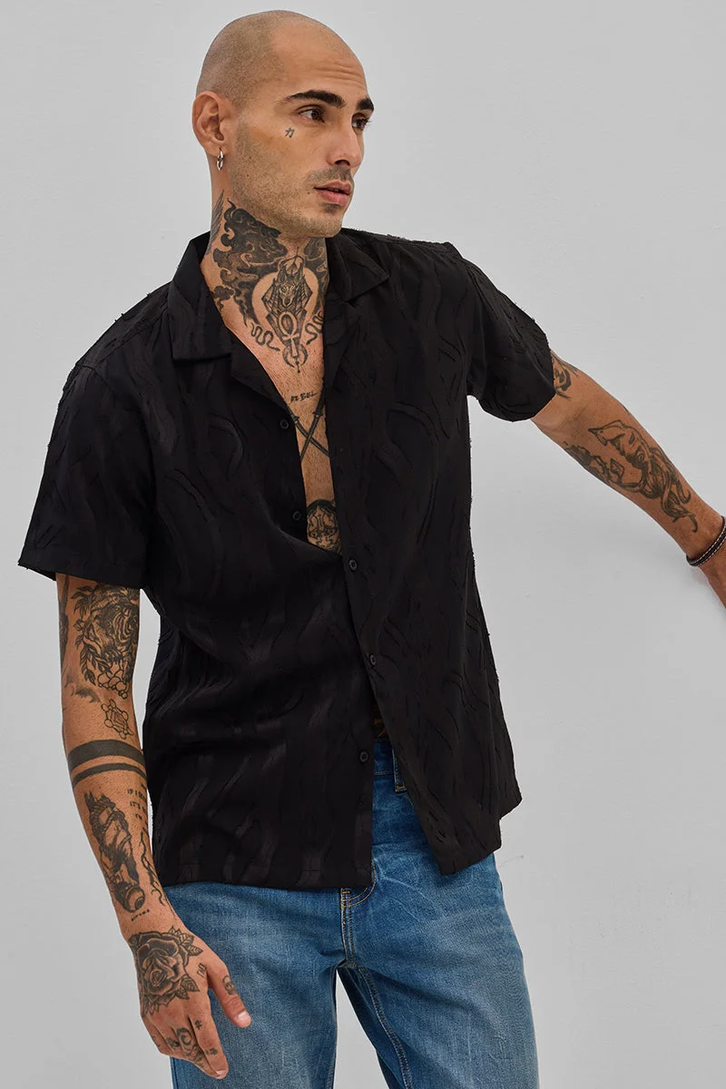 سنيتش Black Abstract Half Sleeve Boxy Casual Shirt