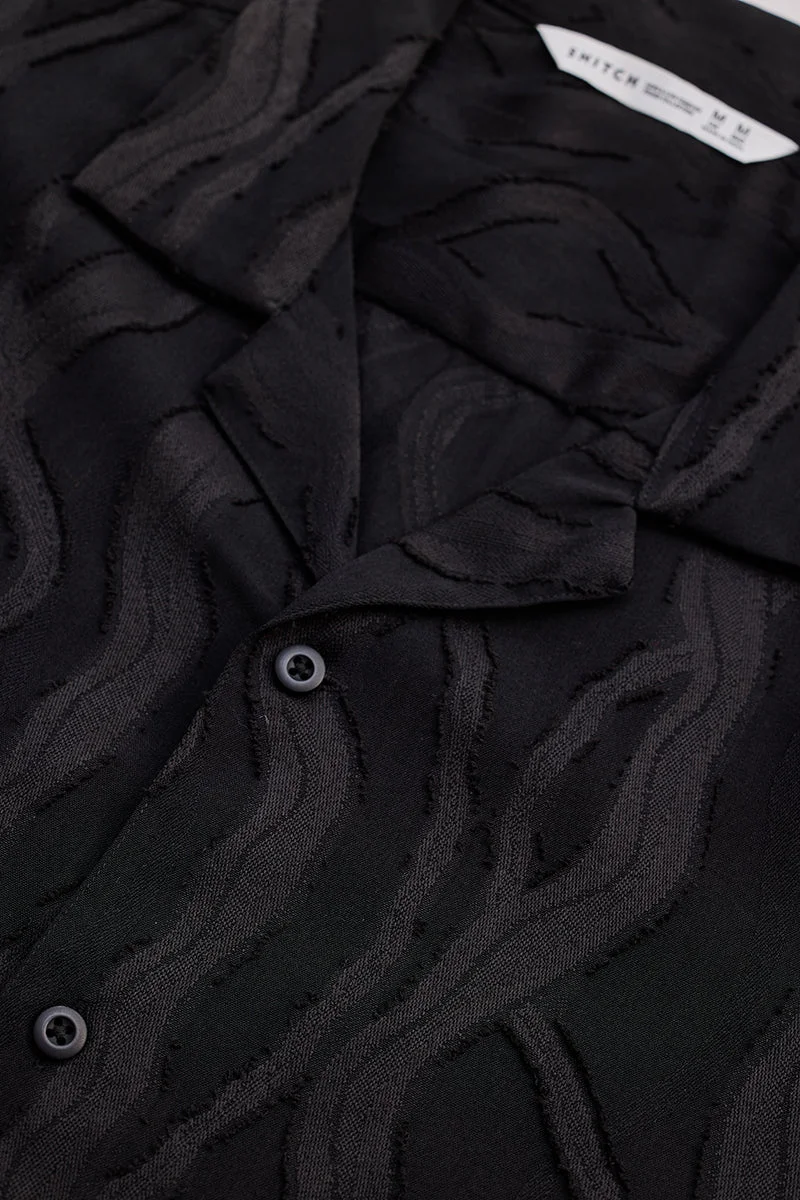 سنيتش Black Abstract Half Sleeve Boxy Casual Shirt