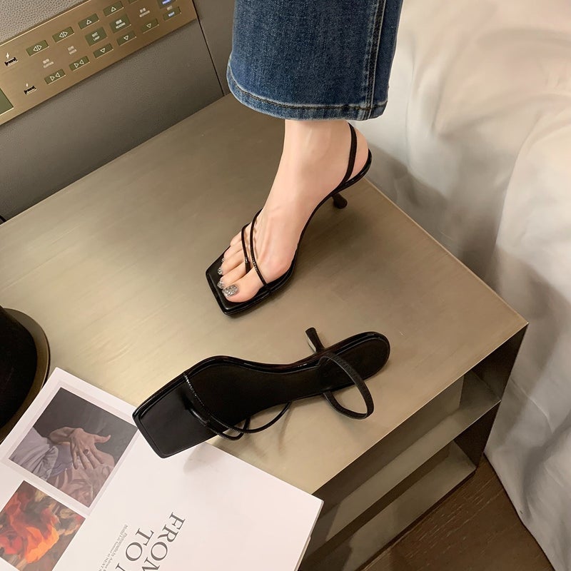 Grape Mom Studiolee French Style Thin Strap Square Head Design High Heels Pinch Toe Elegant Kitten Heel Sandals - Image 4