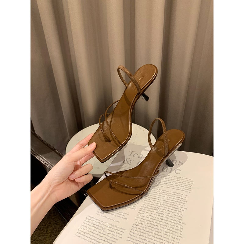 Grape Mom Studiolee French Style Thin Strap Square Head Design High Heels Pinch Toe Elegant Kitten Heel Sandals - Image 3