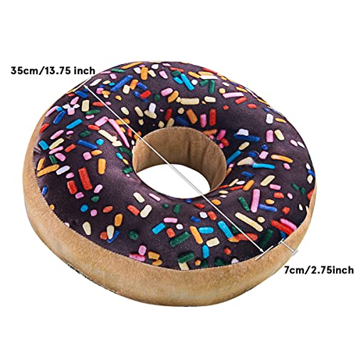 HYSEAS Round Throw Pillow 14 Inch Chocolate Donut, 3D Digital Print Decorative Comfortable Soft Plush Funny Food Shaped Pillow Light Weight Seat Pad Cushion for Couch, Chair, Floor, Sofa - Image 2