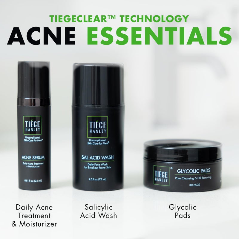 Tiege Hanley Acne Treatment Skin Care Set for Men, System Level 1, Tiegeclear Advanced Routine With Salicylic Acid Wash, Glycolic Acid Pads, and Serum, All Skin Types, Menâ€™s Skin Care, 3 Piece Kit - Image 3