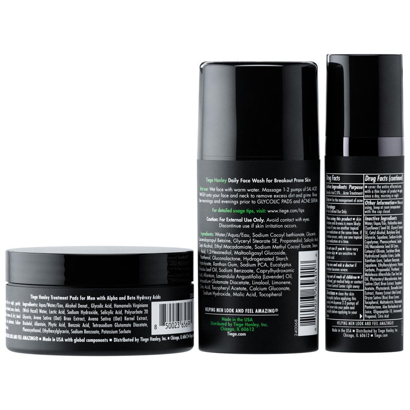 Tiege Hanley Acne Treatment Skin Care Set for Men, System Level 1, Tiegeclear Advanced Routine With Salicylic Acid Wash, Glycolic Acid Pads, and Serum, All Skin Types, Menâ€™s Skin Care, 3 Piece Kit - Image 2