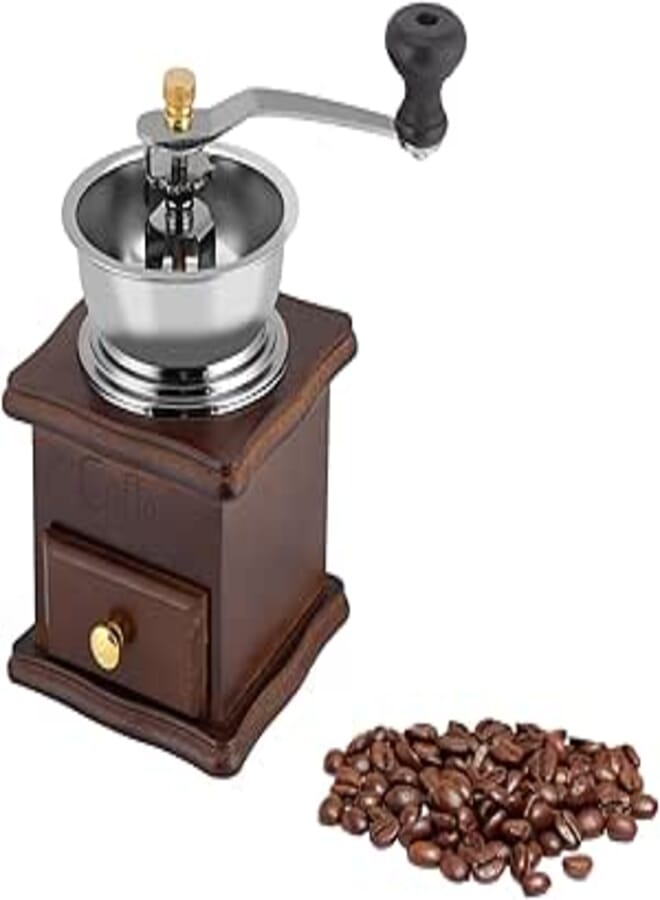 Vintage Manual Coffee Bean Grinder, Classic Portable Wooden Hand Crank Spice Grinder Machine, Adjustable Coarseness Ceramic Pepper Herb Mill, Coffee Maker, Household Home Kitchen Food Office Gift
