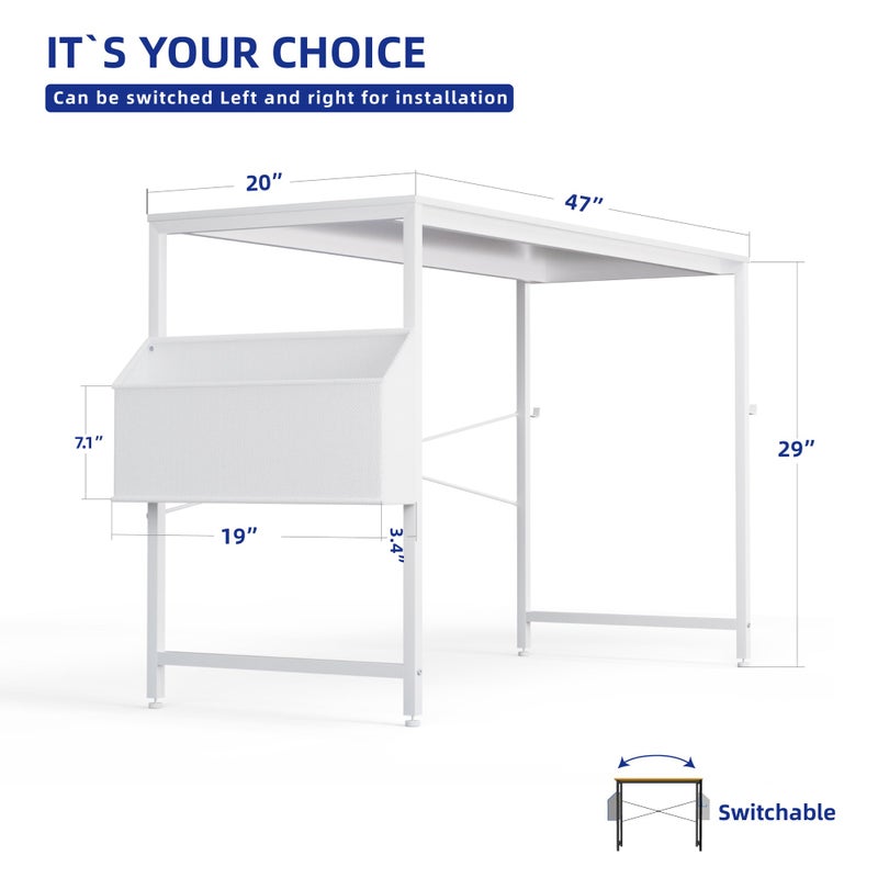 Pamray 47 Inch Computer Desk for Small Spaces with Storage Bag, Home Office Work Desk with Headphone Hook, Small Office Desk Study Writing Table - Image 4