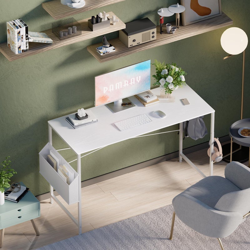 Pamray 47 Inch Computer Desk for Small Spaces with Storage Bag, Home Office Work Desk with Headphone Hook, Small Office Desk Study Writing Table - Image 2