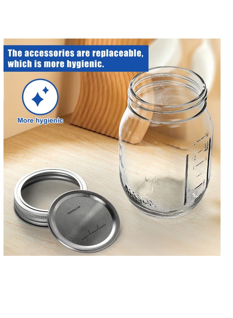 Mason 6 Piece Spice Jar Set, BPA-Free Storage Glass Jar With Silver Airtight Lid, 473ml Big Containers For Organizing Spice、Food、Tea、Coffee - Image 2