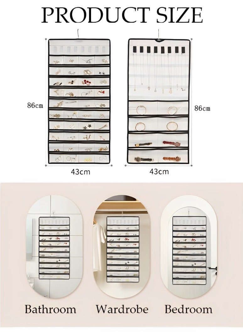 Generic Hanging Jewelry Organizer Storage Roll with Hanger Metal Hooks, Double-Sided Jewelry Holder for Earrings, Necklaces, Rings Large Capacity Holder Box for Closet, Wall, Door - Image 2