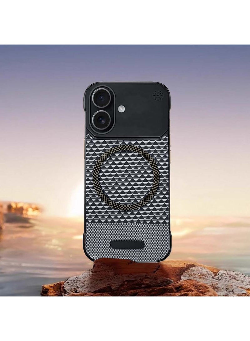 Wtech Apple iPhone 17 5G 2025 Magnetic Metal Frameless Fabric Texture Slim PC Magsafe Case Cover (MCCPSN) - Black/White - Image 4