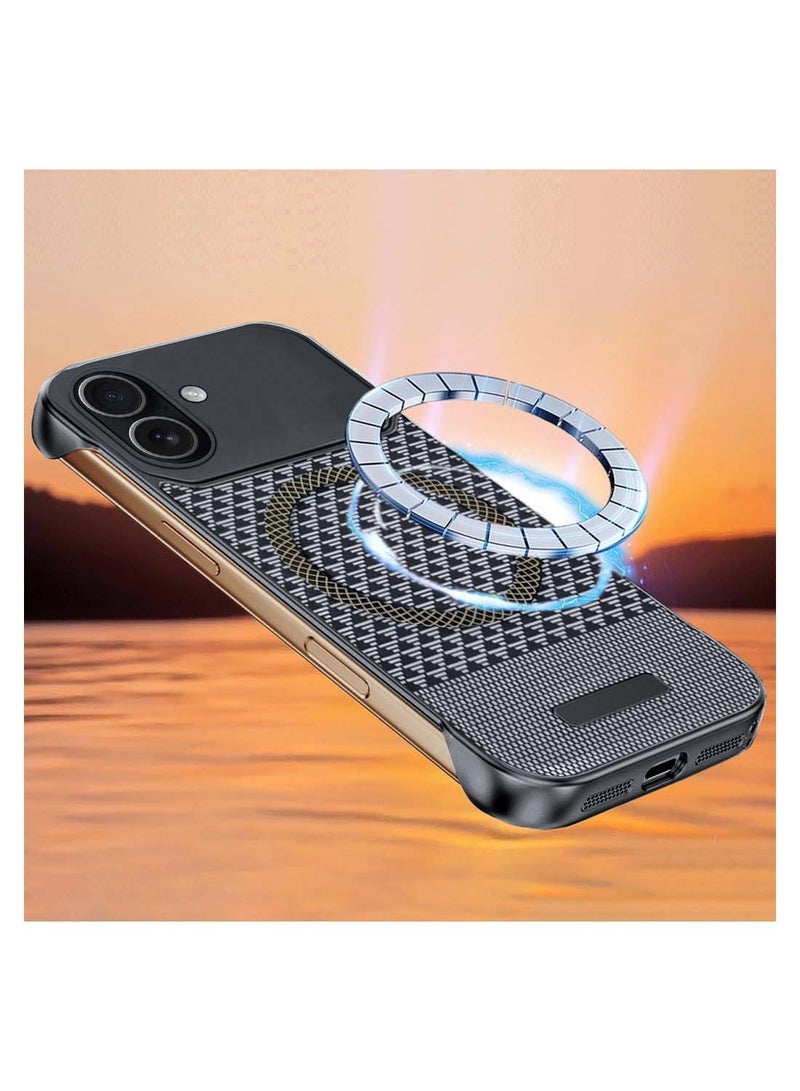 Wtech Apple iPhone 17 5G 2025 Magnetic Metal Frameless Fabric Texture Slim PC Magsafe Case Cover (MCCPSN) - Black/White - Image 2