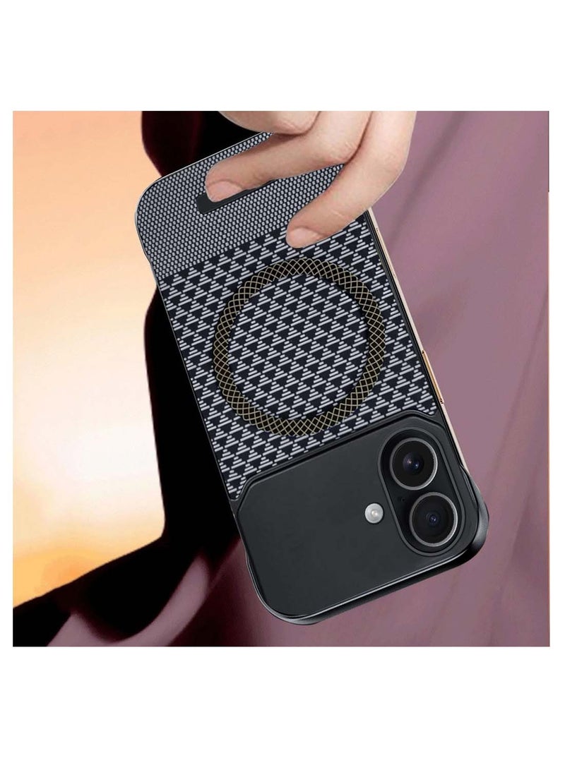 Wtech Apple iPhone 17 5G 2025 Magnetic Metal Frameless Fabric Texture Slim PC Magsafe Case Cover (MCCPSN) - Black/White - Image 3