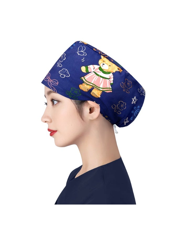 NIBEMINENT Women's Long Hair Nursing Cap Cotton Adjustable Medical Hospital Surgical Cap Unisex Anesthesiologist Nurse Working Scrub Caps