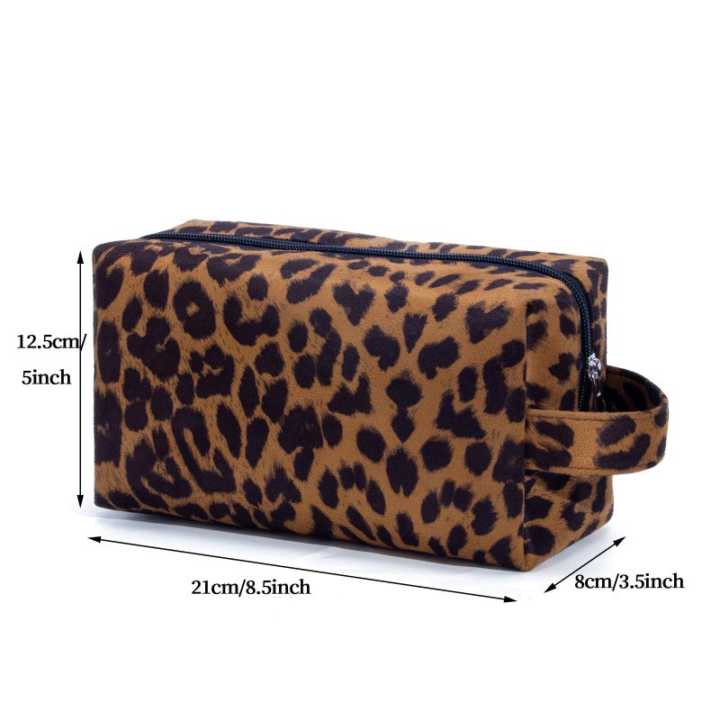 AGBIADD Makeup Bag For Women - Soft and Warm Material Cosmetic Bags Leopard Print Design Ladies Tote Bag,Women's Pencil Case Makeup Organizer with Zipper for women travel essentials (Brown) - Image 2