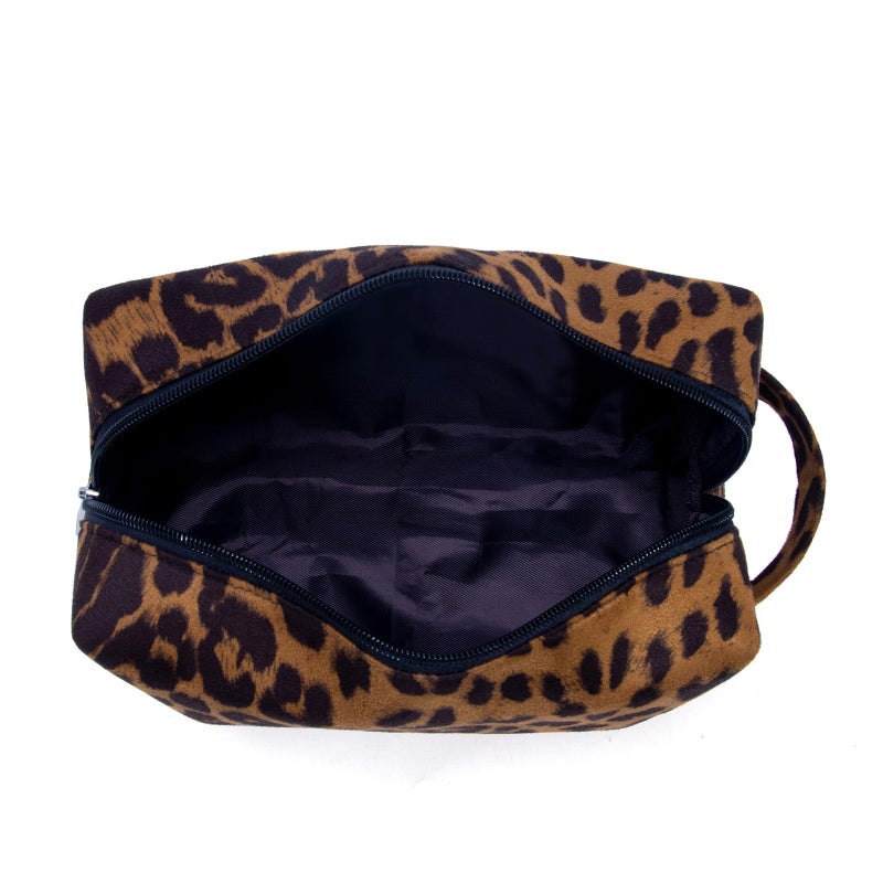 AGBIADD Makeup Bag For Women - Soft and Warm Material Cosmetic Bags Leopard Print Design Ladies Tote Bag,Women's Pencil Case Makeup Organizer with Zipper for women travel essentials (Brown) - Image 4