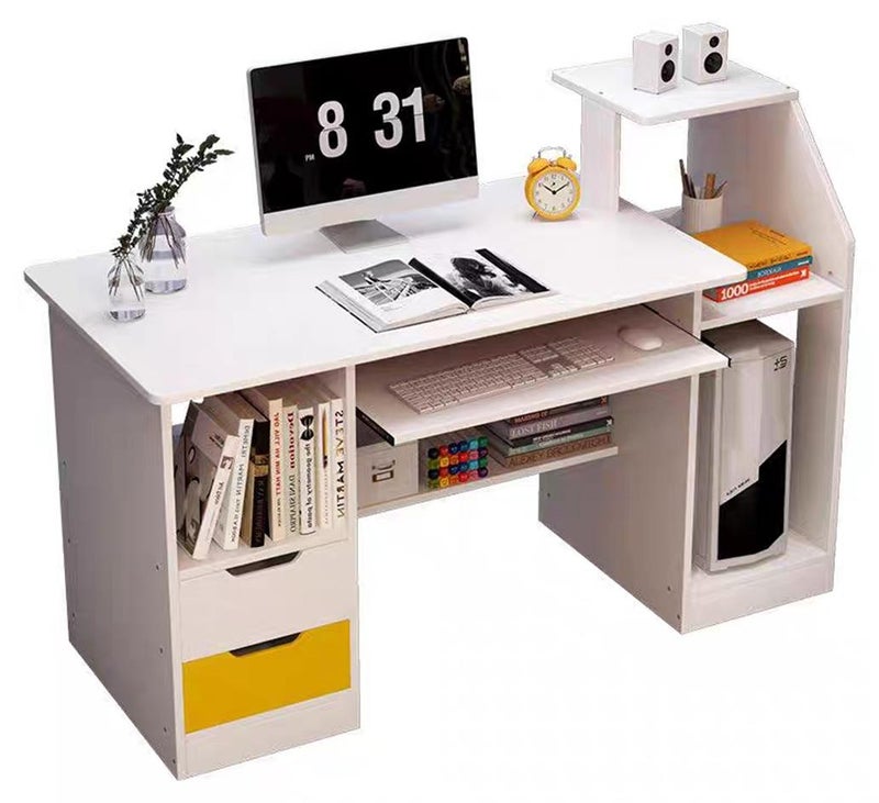 Sharpdo Modern Home Office Desk Study Desk with Drawers for Storage Desk Desk Tabie Desk Organizer Bedroom Desk 98*40*92cm - Image 1