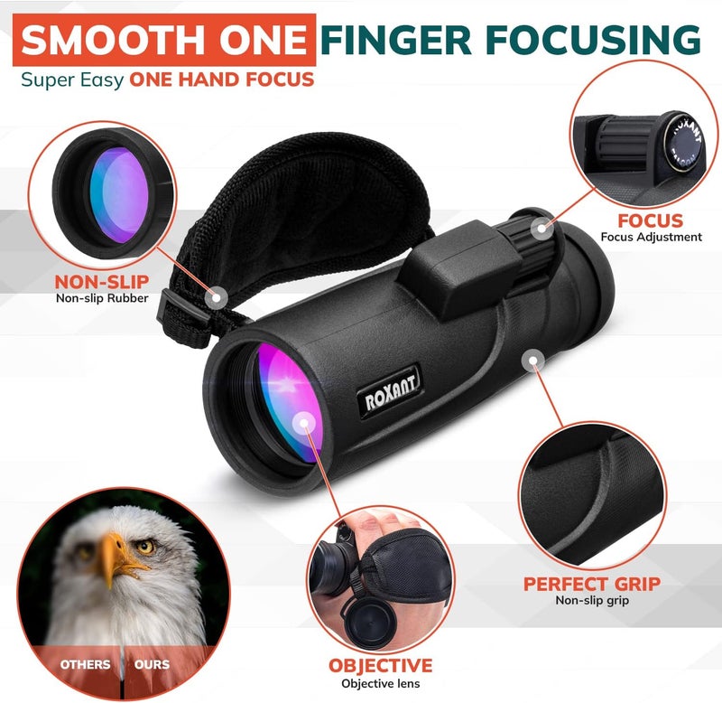 ROXANT Falcon Monocular Telescope for Smartphone - 10x42 High Definition BAK4 Prism Focusing Scope - Monoculars for Adults - Includes Monocular, Phone Adapter, Mini Tripod, Case & Lens Cap - Image 2
