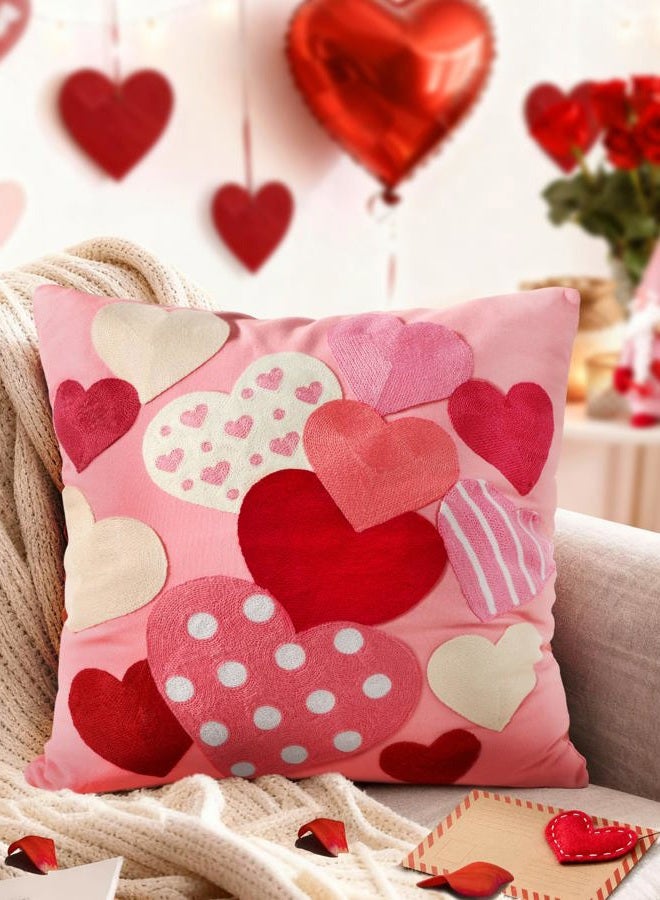 Kokaaee Valentines Pillow Cover 18x18 Inch - Embroidered Valentines Day Colorful Hearts Design Throw Pillow Cover Decorations Soft Cushion Case Home Decor for Couch, Sofa, or Bed(1 Pack) - Image 5