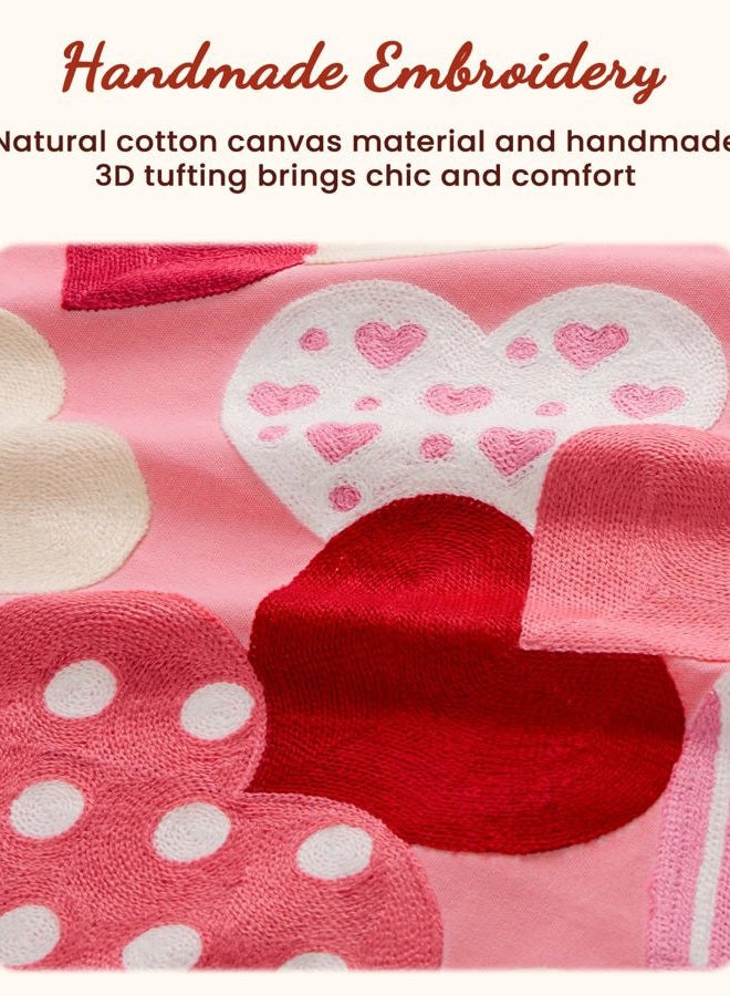 Kokaaee Valentines Pillow Cover 18x18 Inch - Embroidered Valentines Day Colorful Hearts Design Throw Pillow Cover Decorations Soft Cushion Case Home Decor for Couch, Sofa, or Bed(1 Pack) - Image 2