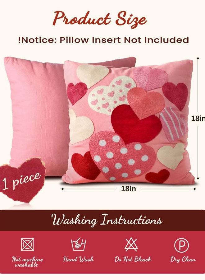 Kokaaee Valentines Pillow Cover 18x18 Inch - Embroidered Valentines Day Colorful Hearts Design Throw Pillow Cover Decorations Soft Cushion Case Home Decor for Couch, Sofa, or Bed(1 Pack) - Image 4
