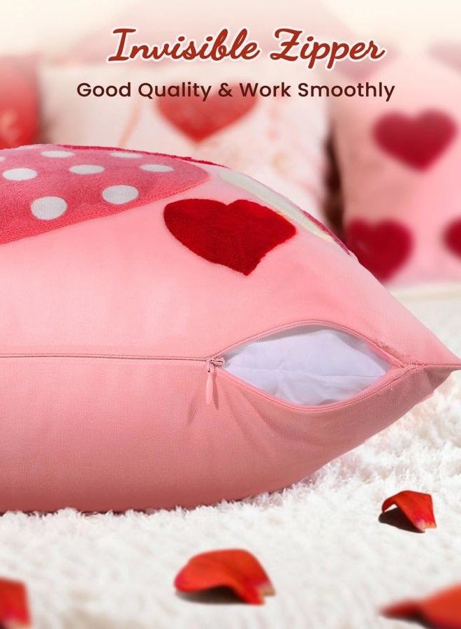 Kokaaee Valentines Pillow Cover 18x18 Inch - Embroidered Valentines Day Colorful Hearts Design Throw Pillow Cover Decorations Soft Cushion Case Home Decor for Couch, Sofa, or Bed(1 Pack) - Image 3