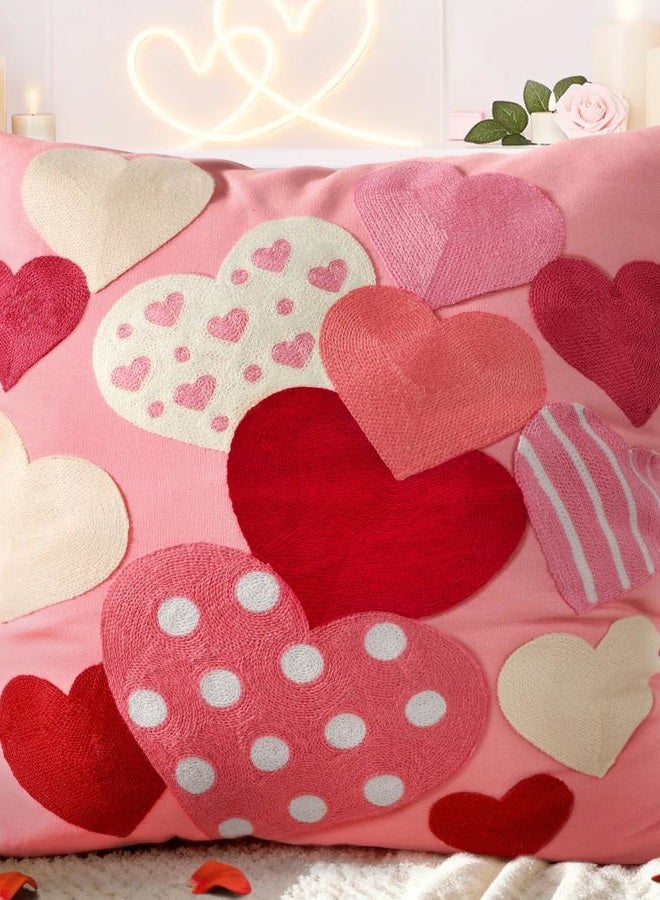Kokaaee Valentines Pillow Cover 18x18 Inch - Embroidered Valentines Day Colorful Hearts Design Throw Pillow Cover Decorations Soft Cushion Case Home Decor for Couch, Sofa, or Bed(1 Pack) - Image 1