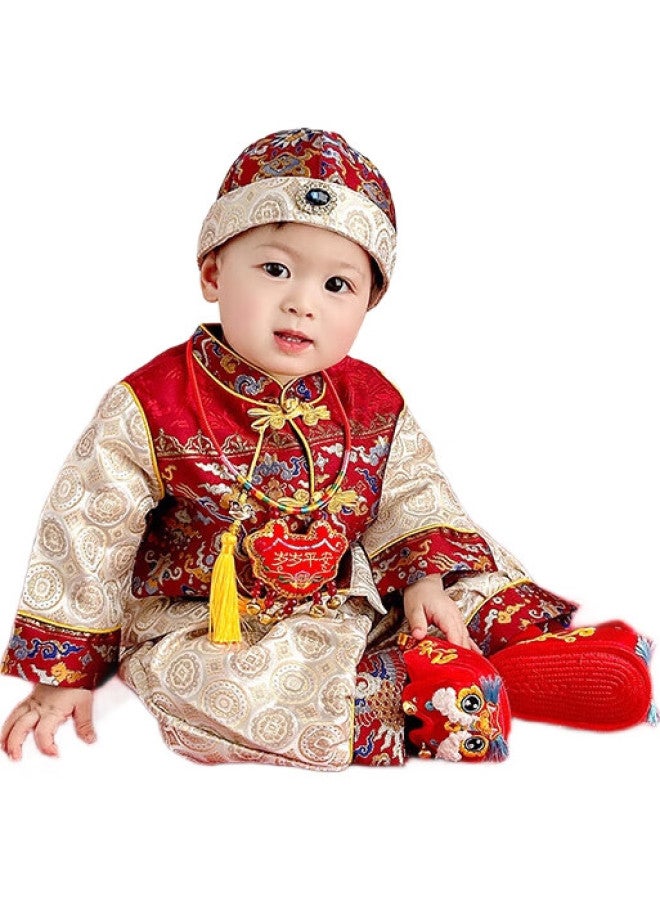 ROMON زي عيد الميلاد الأول، زي زواج للأطفال الأولاد والبنات، مئة يوم، قمر كامل، عيد ميلاد، بدلة تانغ، زي أداء جديد على الطراز الصيني، أحمر، L - Image 2