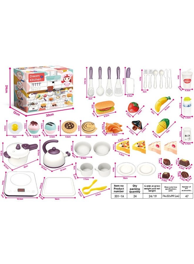 Anti-real Kitchen Toy Sound And Light Music Cooking Stir-fry House Boys And Girls Set Hot Sale-Color:301-1A Purple - Image 1