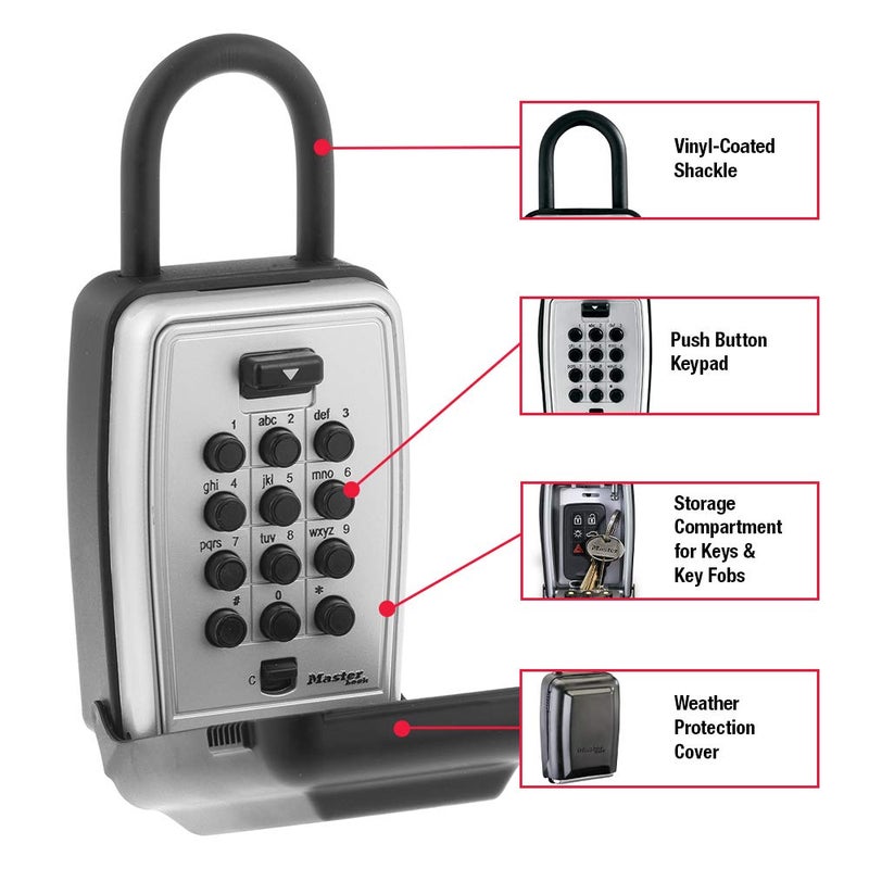 Master Lock Black Outdoor Key Lock Box with Push Buttons to Hide a Key, Easily Set, Share, and Change Combination for Tenants, Guests, Clients, Move Between Listings, 5422E - Image 2