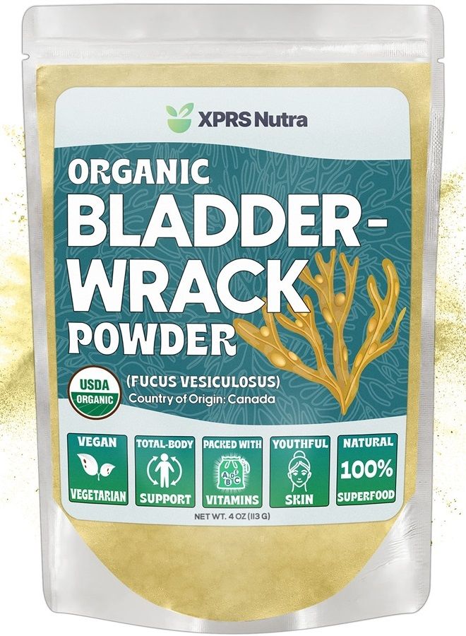 Organic Bladderwrack Powder (Fucus Vesiculosus) - Premium Bladderwrack Organic Powder for Glowing Skin - Vegan Friendly Bladderwrack Herb Iodine Supplement (4 Ounce)