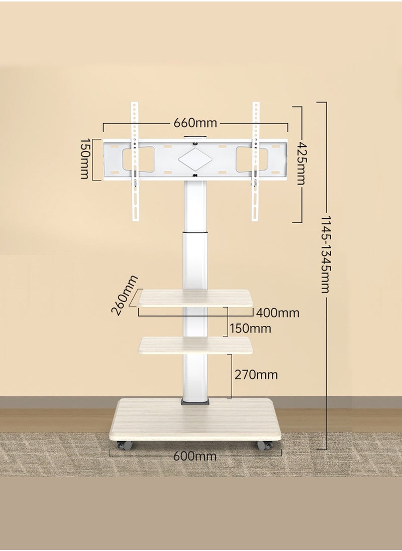 FlashHawk Rolling TV Floor Stand for 26 to 70 inch TVs with 3-Shelf Storage Trays,Portable Mobile Cart with Wheels, with Swivel Mount,Corner Universal Stands for Bedroom, Outdoor  - Image 2