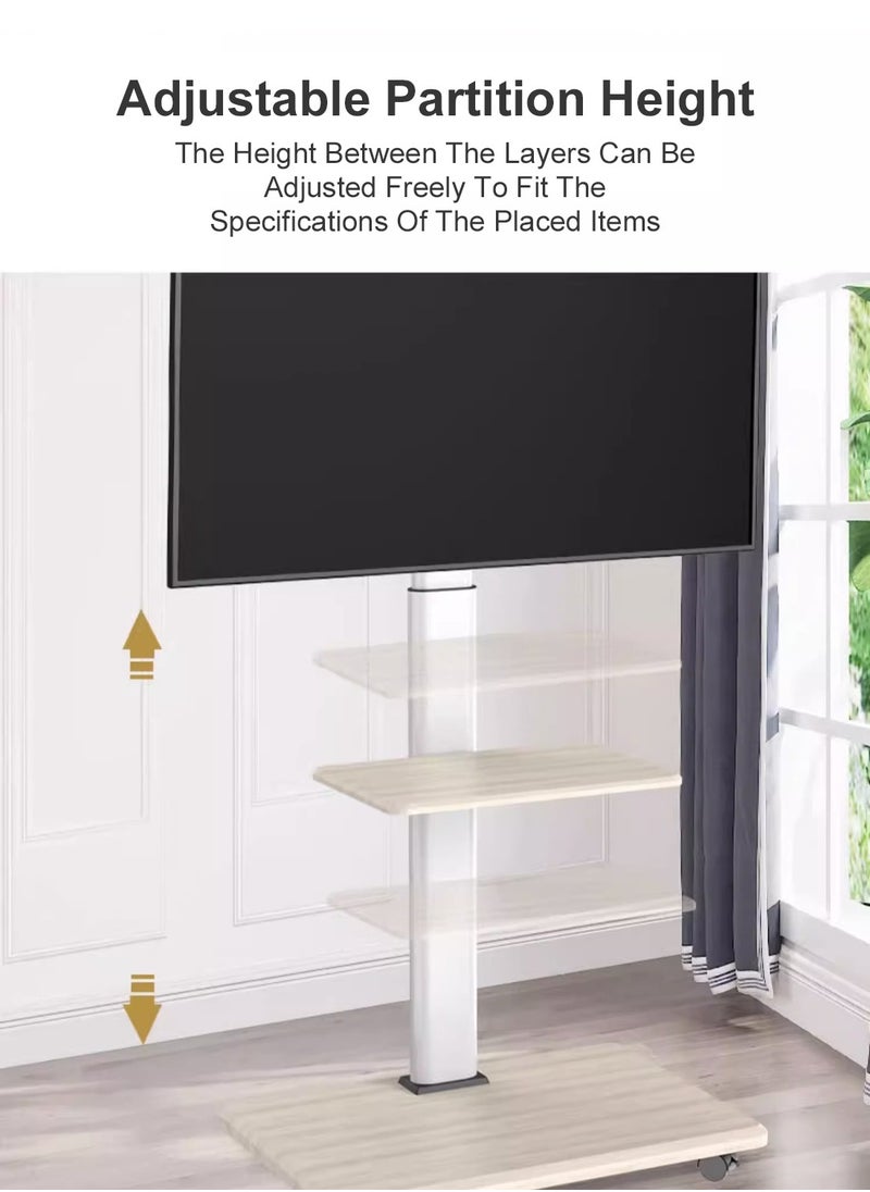 FlashHawk Rolling TV Floor Stand for 26 to 70 inch TVs with 3-Shelf Storage Trays,Portable Mobile Cart with Wheels, with Swivel Mount,Corner Universal Stands for Bedroom, Outdoor  - Image 5