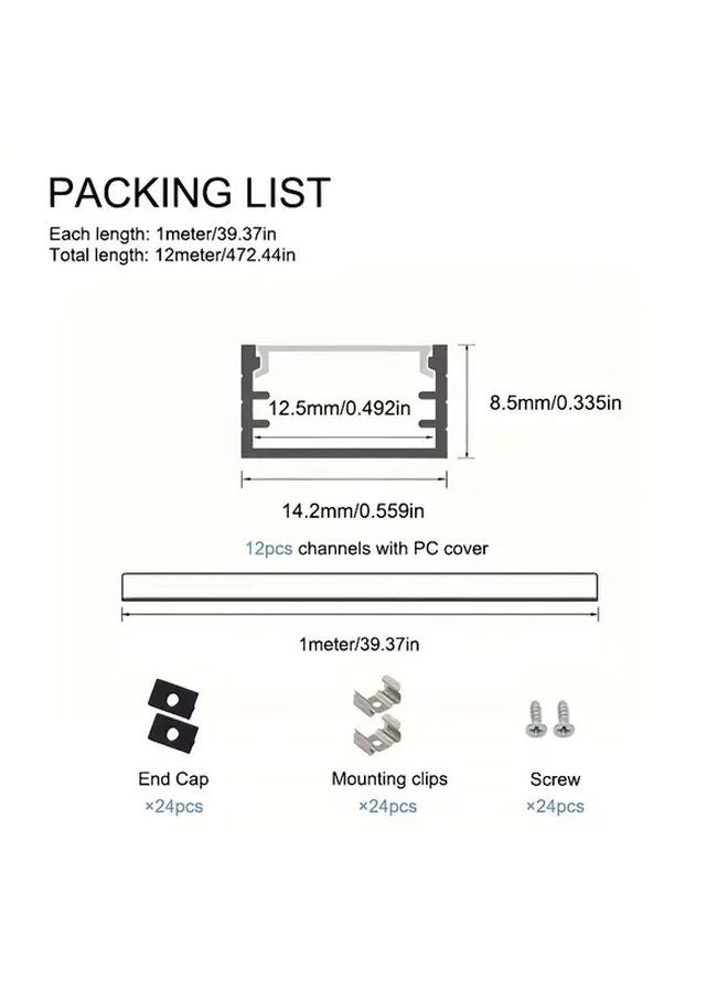 12Pcs 50cm Black Aluminum LED Channel System With Milky White Diffuser Cover - Image 5